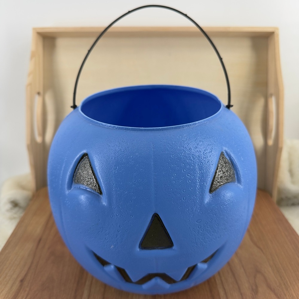 General Foam Plastics Blue Teal Pumpkin Jack O Lantern Halloween Pail USA